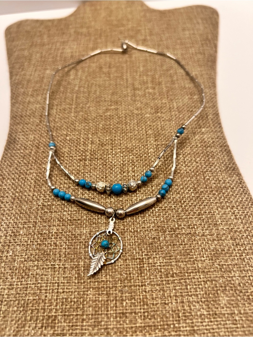 Silver-Tone Turquoise Bead Dreamcatcher Layered Necklace